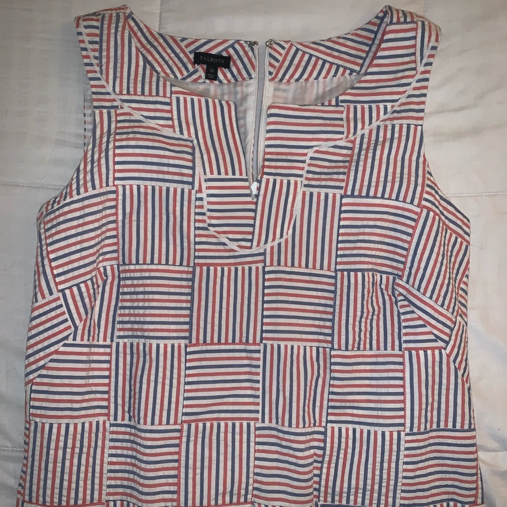 Talbots,preppy dress with red white & blue stripes